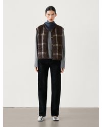 MASSIMO DUTTI - Veste Sans Manches En Maille De Laine Mélangée À Carreaux - Lyst