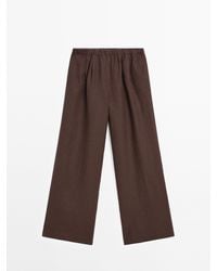 MASSIMO DUTTI - Soepelvallende 100% Linnen Broek - Lyst