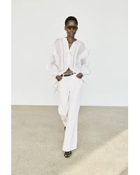 MASSIMO DUTTI - Stand Collar Blouse With Embroidery And Ruffles - Lyst