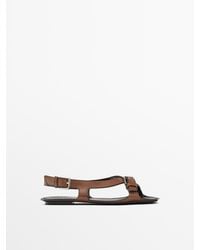 MASSIMO DUTTI - Platte Leren Sandaal Met Gespen - Lyst