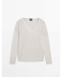 MASSIMO DUTTI - 100% Linen V-Neck Sweater - Lyst