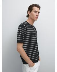 MASSIMO DUTTI - 100% Cotton Striped Knit T-Shirt - Lyst