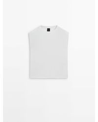 MASSIMO DUTTI - Cotton T-Shirt With Padded Shoulder Details - Lyst