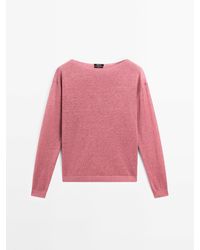 MASSIMO DUTTI - 100% Linnen Trui Met Boothals - Lyst