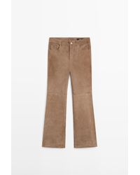 MASSIMO DUTTI - Klokkende Cropped Suède Leren Legging - Lyst
