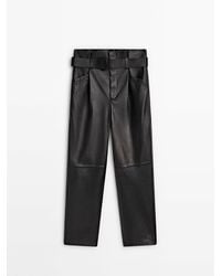 MASSIMO DUTTI - Nappa Leather Paperbag Trousers - Lyst