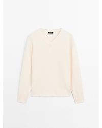 MASSIMO DUTTI - 100% Kasjmier Tricot Trui Met V-Hals - Lyst