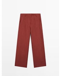 MASSIMO DUTTI - Soepelvallende 100% Linnen Broek - Lyst
