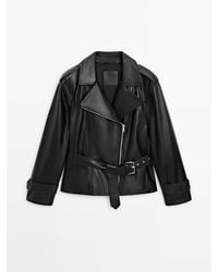 MASSIMO DUTTI - Nappa Leather Biker Jacket With Belt - Lyst