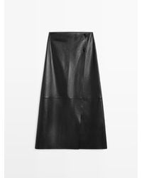MASSIMO DUTTI - Nappaleren Halflange Rok Met Naaddetails - Lyst