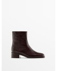 MASSIMO DUTTI - Crackled Leather Flat Ankle Boots - Lyst