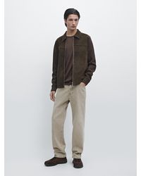 MASSIMO DUTTI - Contrast Cotton And Leather Jacket - Lyst
