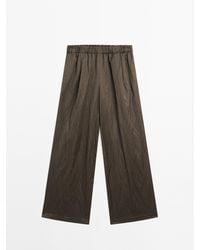 MASSIMO DUTTI - Wide Leg Satijnen Broek Met Gekreukt Effect - Lyst