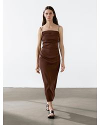 MASSIMO DUTTI - Midikleid Mit Raffungen Aus Leinenmischgewebe - Lyst
