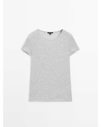 MASSIMO DUTTI - Short Sleeve T-Shirt With Ribbed Detail - Lyst