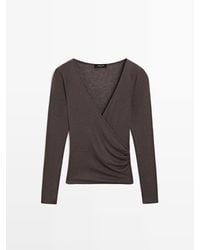 MASSIMO DUTTI - Lyocell En Wollen Top Met Overslag - Lyst