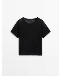 MASSIMO DUTTI - Linen T-Shirt With Short Raglan Sleeves - Lyst