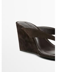 MASSIMO DUTTI - Split Leather High-Heel Wedge Sandals - Lyst