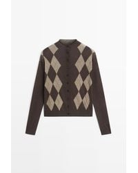 MASSIMO DUTTI - 100% Wollen Tricot Vest Met Ruitjes - Lyst