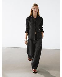 MASSIMO DUTTI - Pantalón Barrel Fluido Con Lino - Lyst