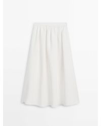 MASSIMO DUTTI - Wijde Halflange Rok Van Linnenmix - Lyst