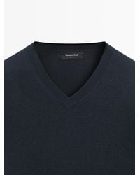 MASSIMO DUTTI - Cotton Blend V-Neck Knit Sweater - Lyst