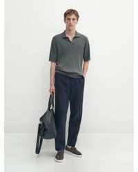 MASSIMO DUTTI - Ribbed Knit Cotton And Linen Blend Polo Shirt - Lyst