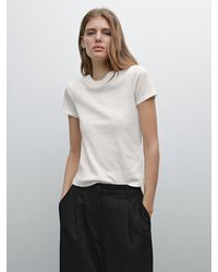 MASSIMO DUTTI - T-Shirt 100 Coton À Bord-Côte Et Manches Courtes - Lyst