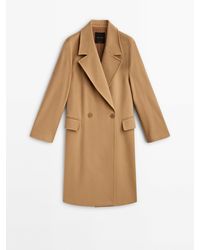 MASSIMO DUTTI Double-breasted Mouton Leather Coat in Brown | Lyst