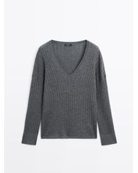 MASSIMO DUTTI - Kabeltrui Met V-Hals - Lyst