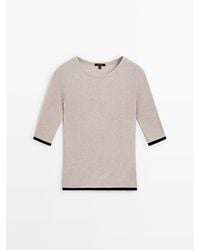 MASSIMO DUTTI - Ribbed Cotton T-Shirt With Contrast Detail - Lyst