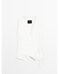 MASSIMO DUTTI - Gilet Van Linnenmix Met Strik - Lyst