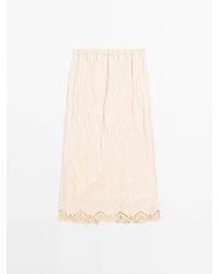 MASSIMO DUTTI - Soepelvallende Halflange Rok Met Kanten Detail - Lyst