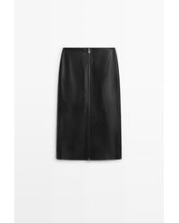 MASSIMO DUTTI - Falda Midi Cremallera Piel Napa - Lyst