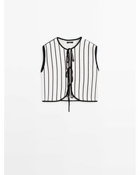 MASSIMO DUTTI - Gestreept Tricot Gilet Met Strikjes - Lyst