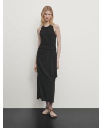 MASSIMO DUTTI - Midi Dress With Tie Detail - Lyst