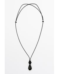 MASSIMO DUTTI - Long Leather Cord Stone Necklace - Lyst