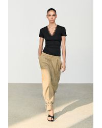 MASSIMO DUTTI - Lace-Detail V-Neck T-Shirt - Lyst