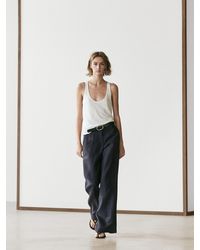 MASSIMO DUTTI - Wide-Leg Pinstripe Linen Trousers - Lyst