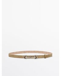 MASSIMO DUTTI - Split Leather Belt With Double Buckle - Lyst