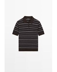 MASSIMO DUTTI - Cotton-Blend Striped Open-Knit Polo Shirt - Lyst