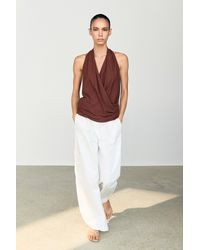 MASSIMO DUTTI - 100% Cotton Draped Surplice Top - Lyst