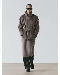 MASSIMO DUTTI - Long Wool Blend Trench Coat With Belt - Lyst