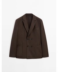MASSIMO DUTTI - Double-Breasted Linen Suit Blazer - Lyst