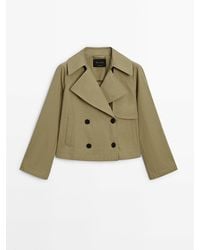 MASSIMO DUTTI - Short 100% Cotton Trench Coat With Lapel - Lyst