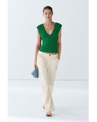 MASSIMO DUTTI - Cotton Blend V-Neck Knit Top - Lyst