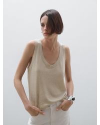 MASSIMO DUTTI - Top À Col En V En Maille 100 Lin - Lyst