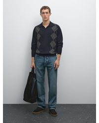 MASSIMO DUTTI - Strickpullover Aus Wollmischgewebe Im Polo-Stil Mit Rautenmuster - Lyst