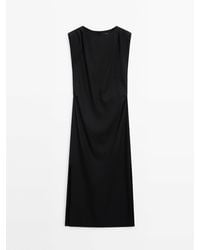 MASSIMO DUTTI - Linen Blend Stretch Dress With Pleated Detail - Lyst