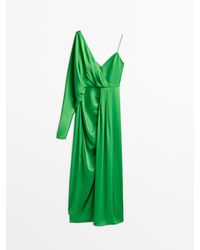 MASSIMO DUTTI Silk Dress With Crossover Back -studio in Green | Lyst